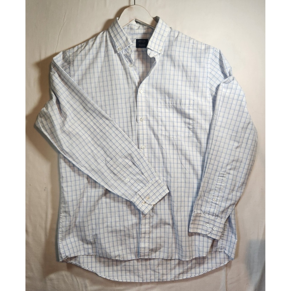 Arrow USA 1851 Mens Blue White Windowpane Check Wrinkle Free Shirt L